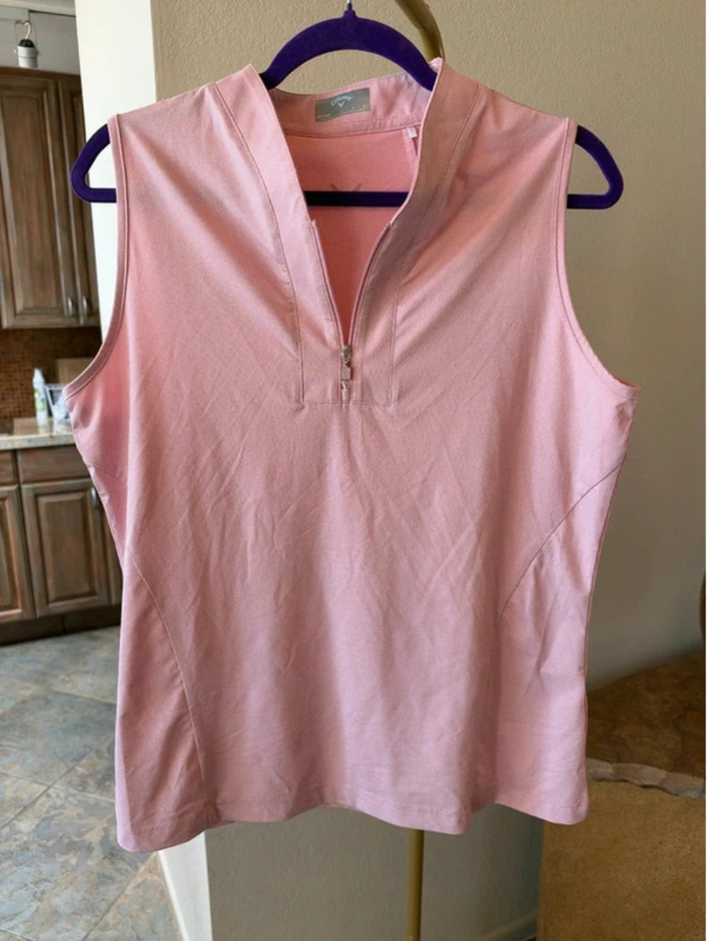 Callaway Golf Opti-Dri Pink Sleeveless Quarter Zip Polo Top Large